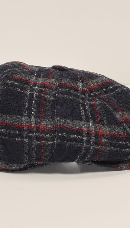 Newsboy Cap Black Grey Rush Mat Plaid - Ron Tomson