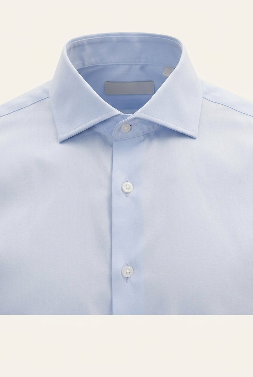 Non-Iron Pure Cotton Spread Collar Dress Shirt - Blue - Detail