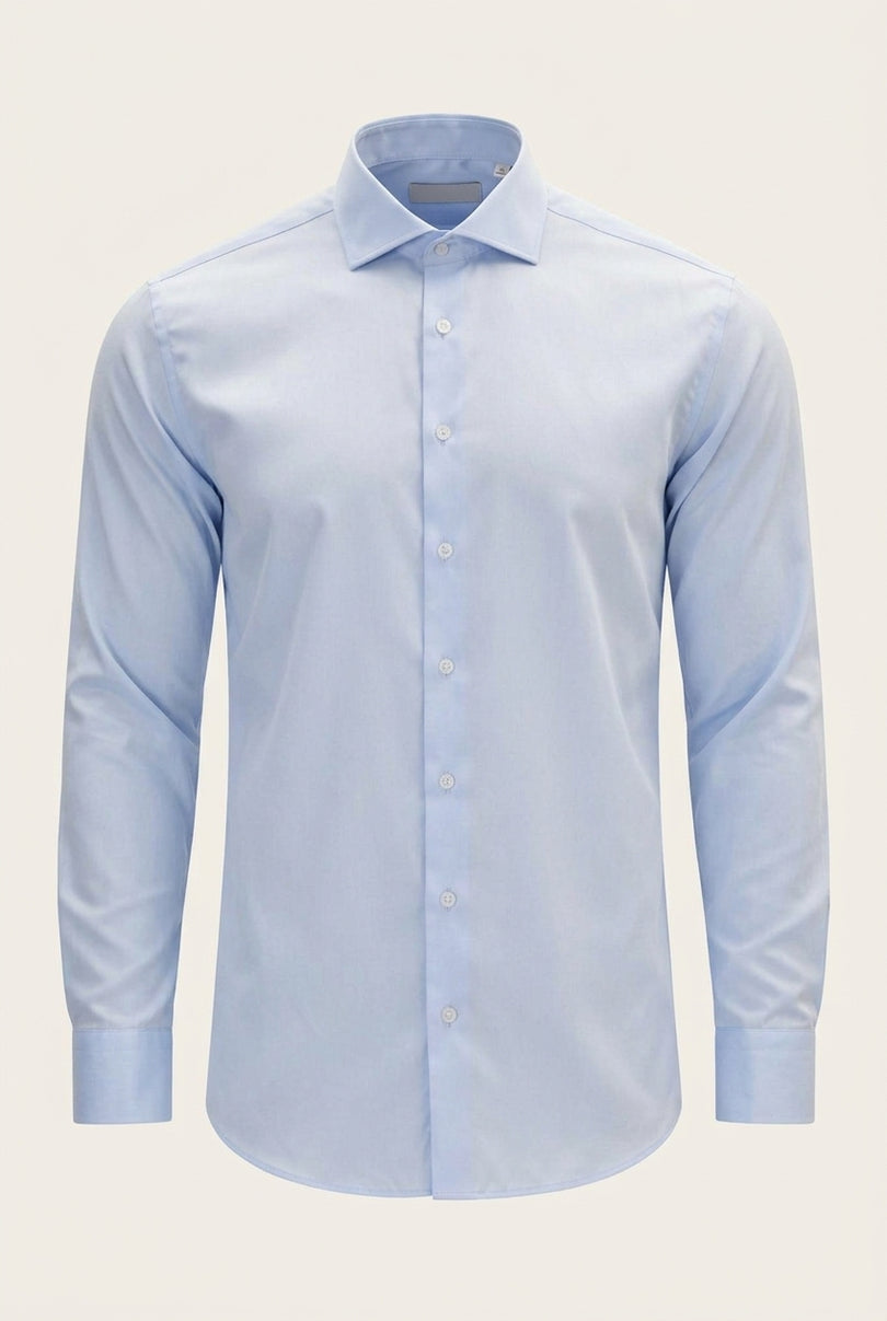 Non-Iron Pure Cotton Spread Collar Dress Shirt - Blue - Front
