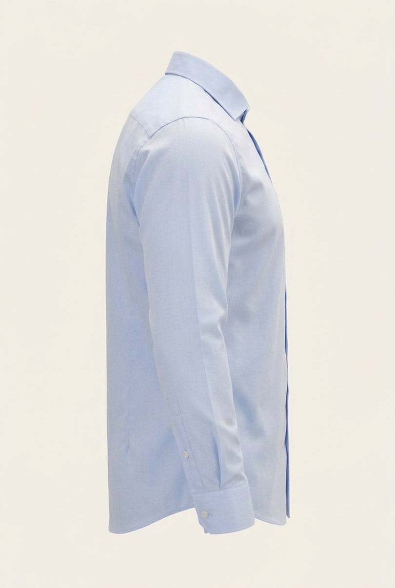 Non-Iron Pure Cotton Spread Collar Dress Shirt - Blue - Side