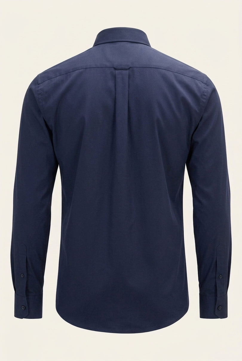 Non-Iron Pure Cotton Spread Collar Dress Shirt - Dark Navy - Back