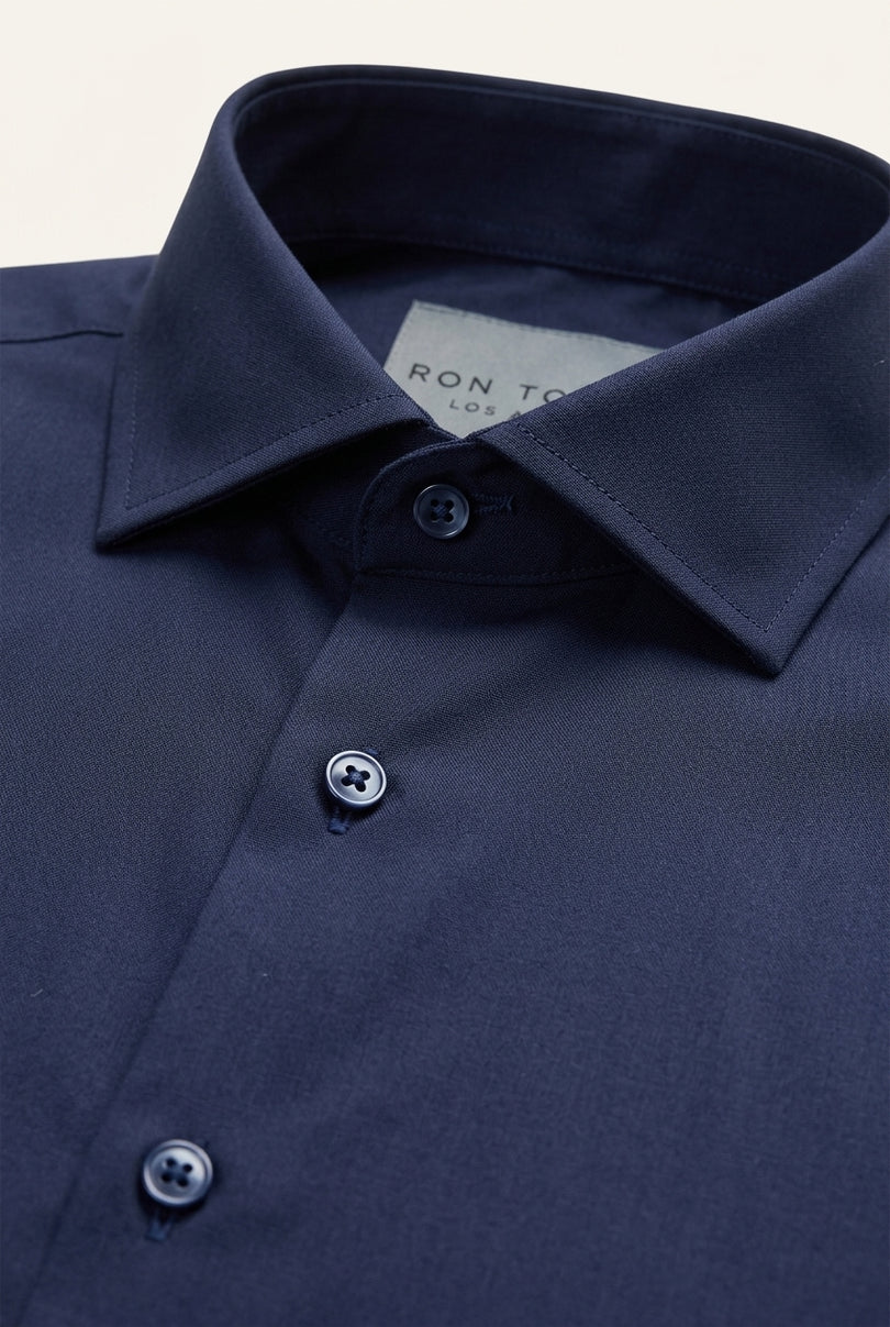 Non-Iron Pure Cotton Spread Collar Dress Shirt - Dark Navy - Detail