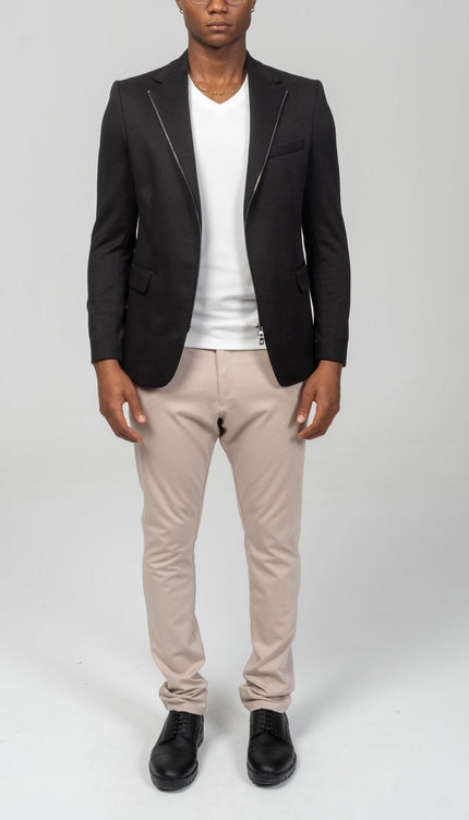 Notch Lapel Zipper - End Blazer - Black - Ron Tomson