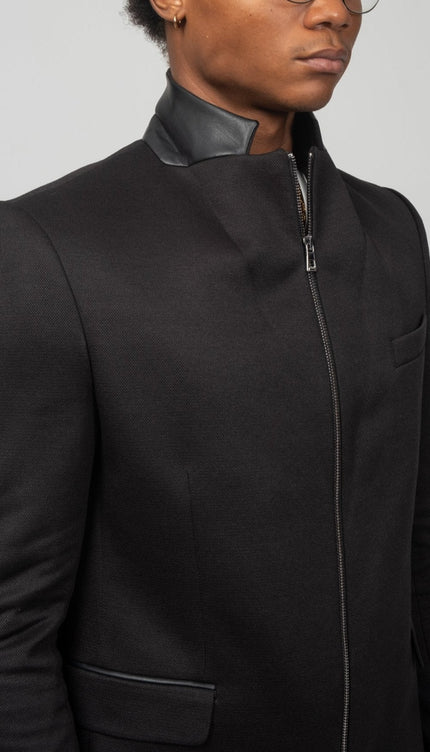 Notch Lapel Zipper - End Blazer - Black - Ron Tomson