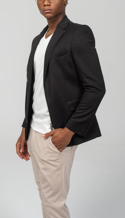 Notch Lapel Zipper - End Blazer - Black - Ron Tomson