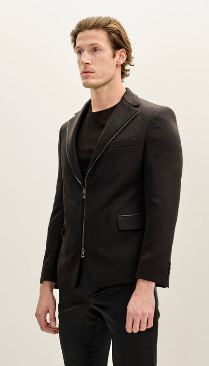 Notch Lapel Zipper - End Blazer - Black - Ron Tomson