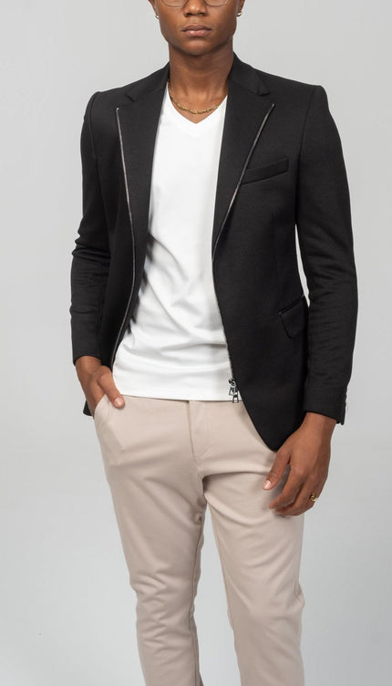 Notch Lapel Zipper - End Blazer - Black - Ron Tomson