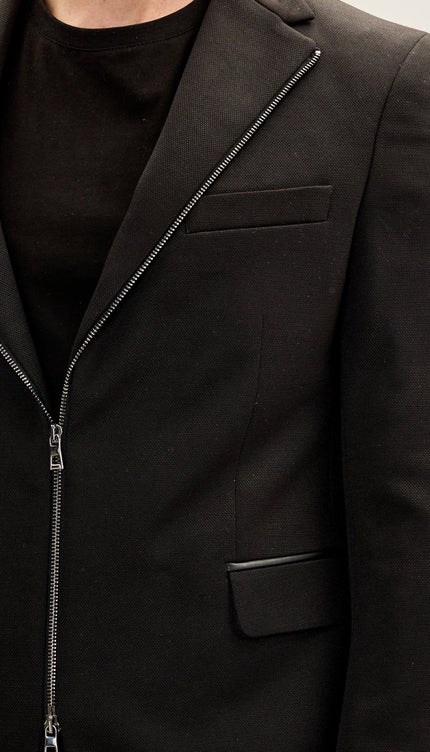 Notch Lapel Zipper - End Blazer - Black - Ron Tomson