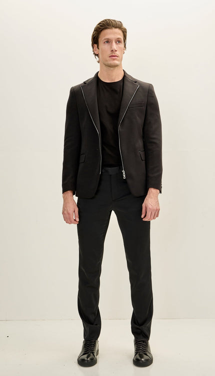 Notch Lapel Zipper - End Blazer - Black - Ron Tomson