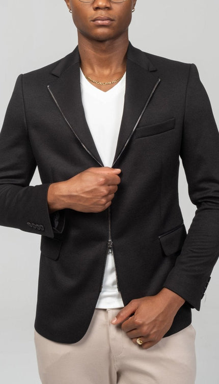 Notch Lapel Zipper - End Blazer - Black - Ron Tomson