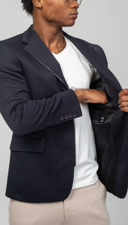 Notch Lapel Zipper - End Blazer - Navy - Ron Tomson