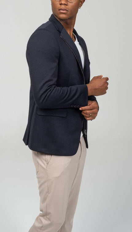 Notch Lapel Zipper - End Blazer - Navy - Ron Tomson