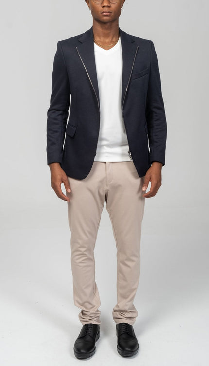 Notch Lapel Zipper - End Blazer - Navy - Ron Tomson