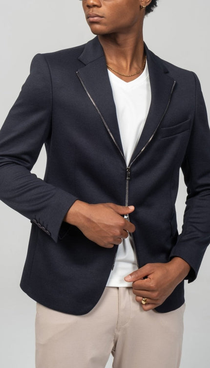 Notch Lapel Zipper - End Blazer - Navy - Ron Tomson