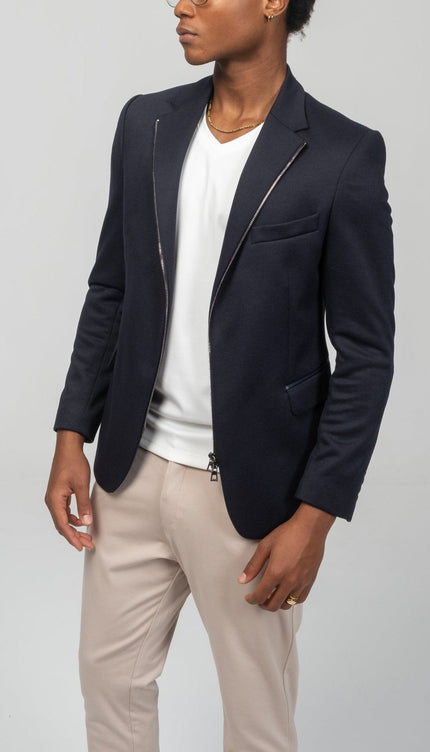 Notch Lapel Zipper - End Blazer - Navy - Ron Tomson