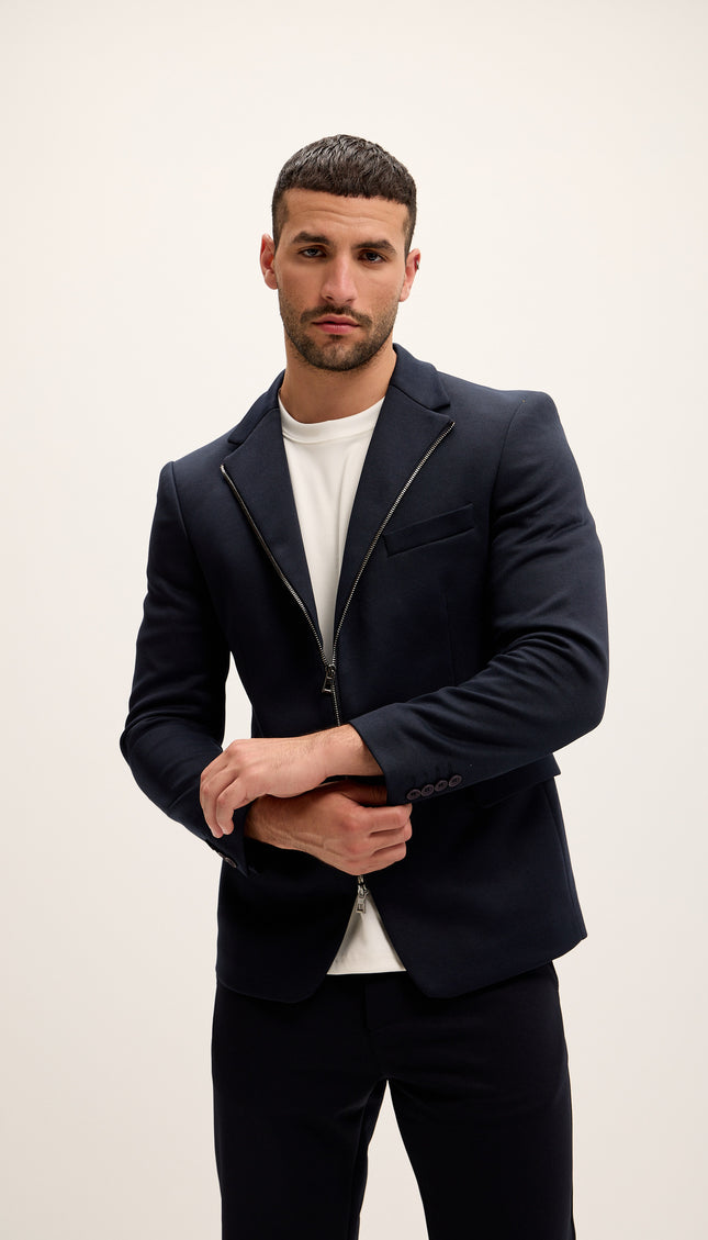 Notch Lapel Zipper - End Blazer - Navy - Ron Tomson