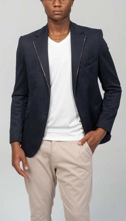 Notch Lapel Zipper - End Blazer - Navy - Ron Tomson