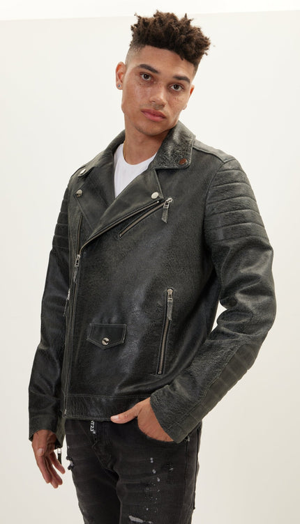 Nubuck Leather Moto Jacket - Dark Grey - Ron Tomson
