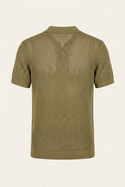 Openwork Knit Polo Tee - Light Green - Back