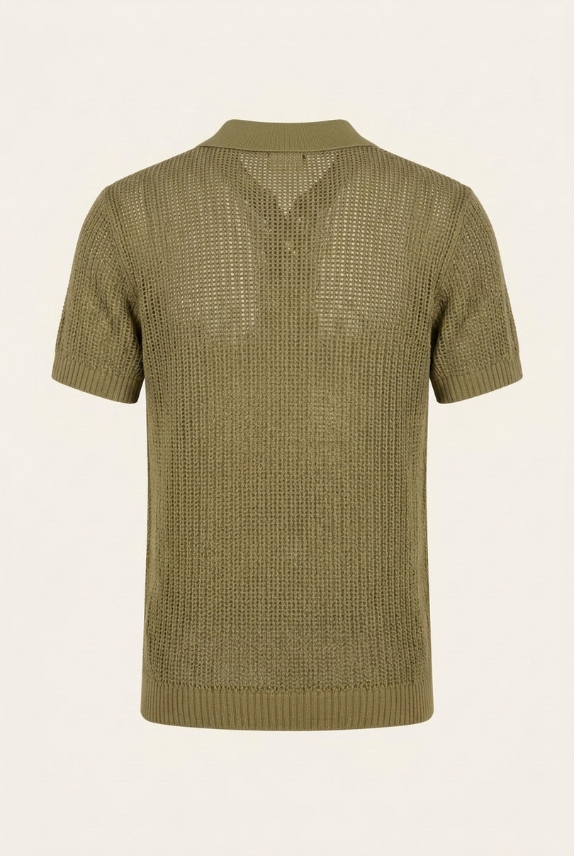 Openwork Knit Polo Tee - Light Green - Back