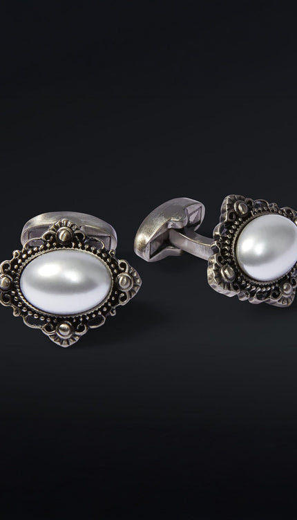 Oval Mother Of Pearl Stainless Steel Cufflinks - Ron Tomson