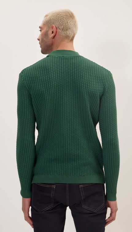 Oversized Bamboo Knitting Stitch Mock Neck Sweater - Green - Ron Tomson