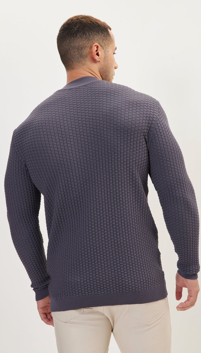 Oversized Bamboo Ribbing Stitch Mock Neck Sweater - Anthracite - Ron Tomson