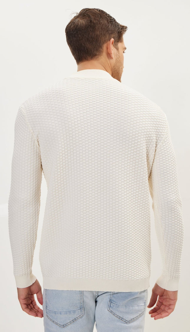 Oversized Bamboo Ribbing Stitch Mock Neck Sweater - Ecru - Ron Tomson