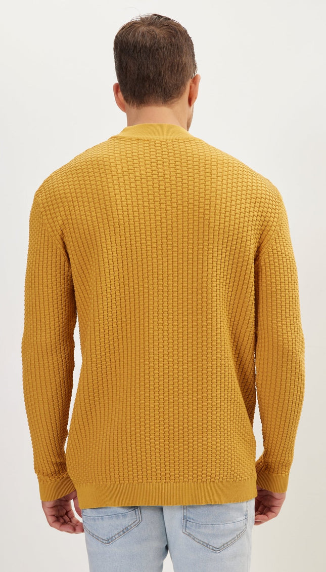 Oversized Bamboo Ribbing Stitch Mock Neck Sweater - Mustard - Ron Tomson