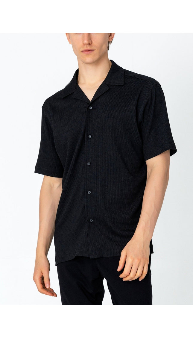 Oversized Camp Collar Shirt - Black - Ron Tomson