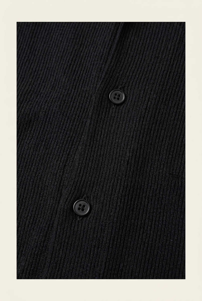 Oversized Camp Collar Shirt - Black - Detail