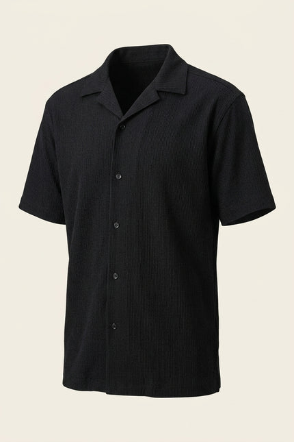 Oversized Camp Collar Shirt - Black - Front
