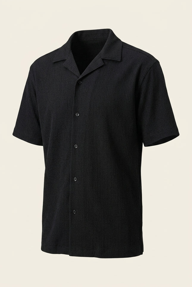 Oversized Camp Collar Shirt - Black - Front