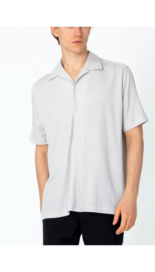 Oversized Camp Collar Shirt - Grey - Ron Tomson