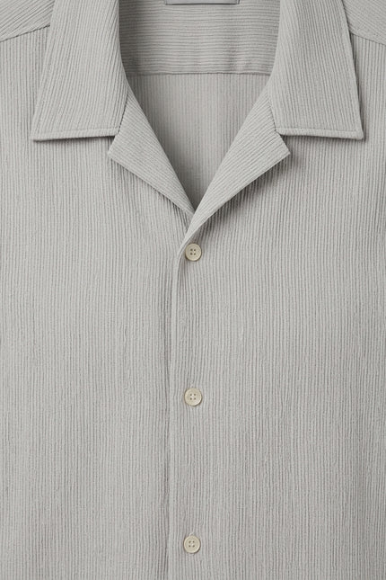 Oversized Camp Collar Shirt - Grey - Detail