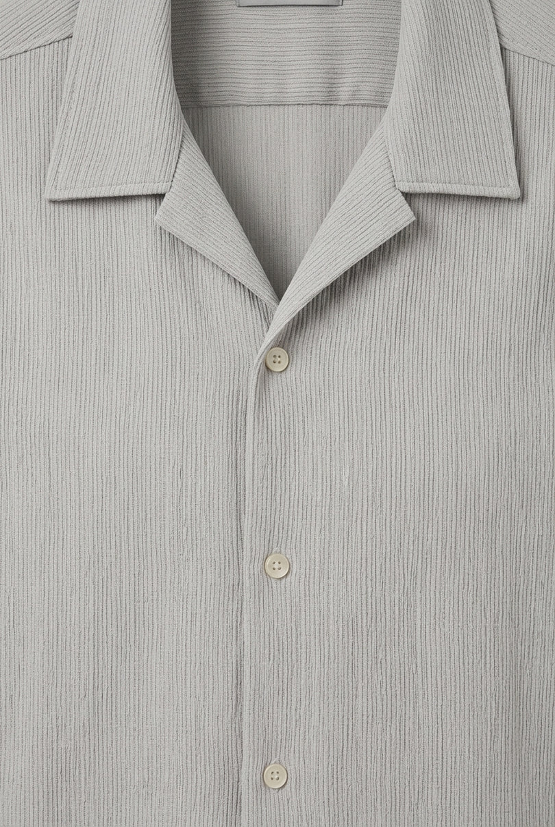 Oversized Camp Collar Shirt - Grey - Detail