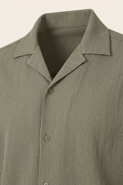 Oversized Camp Collar Shirt - Khaki - Detail