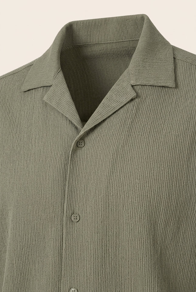 Oversized Camp Collar Shirt - Khaki - Detail