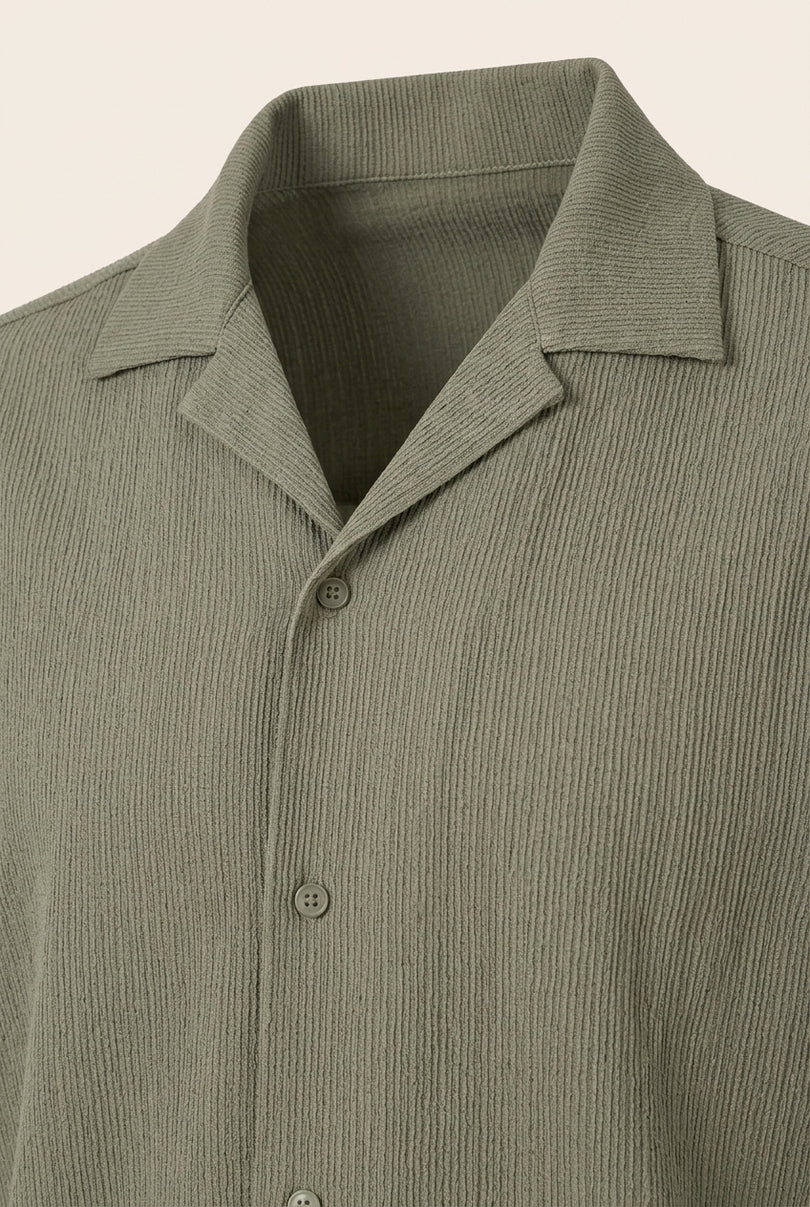 Oversized Camp Collar Shirt - Khaki - Detail