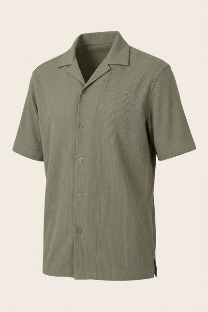 Oversized Camp Collar Shirt - Khaki - Front