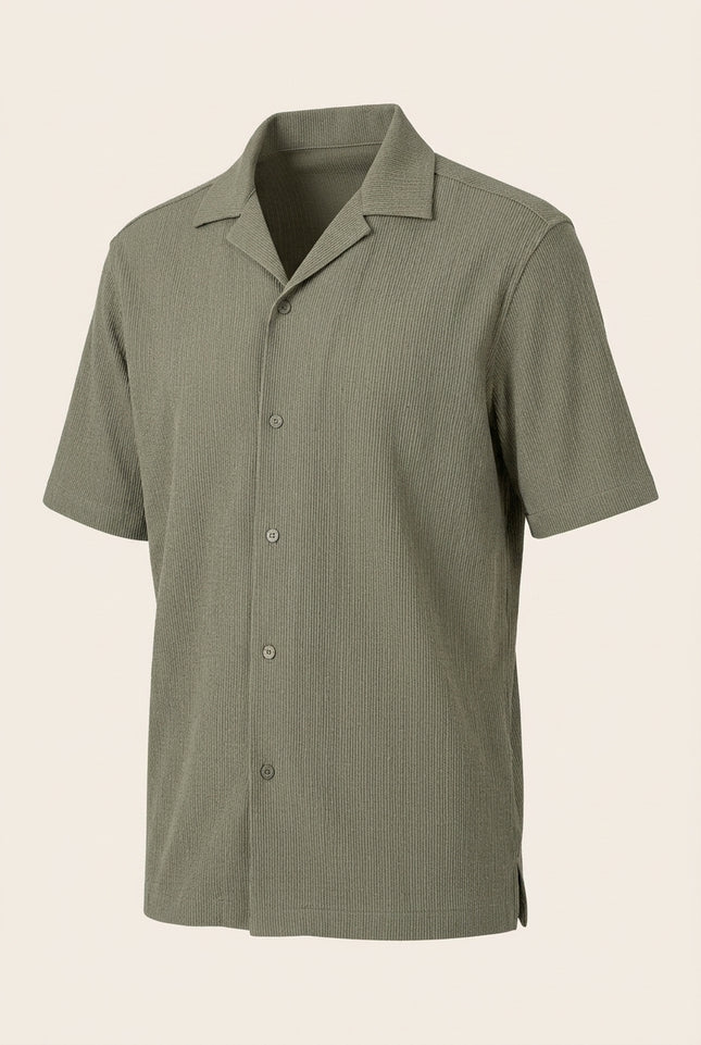 Oversized Camp Collar Shirt - Khaki - Front