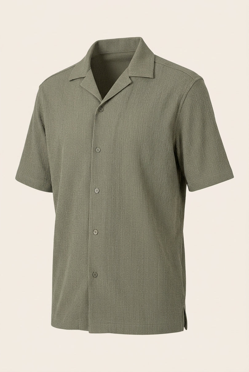 Oversized Camp Collar Shirt - Khaki - Front
