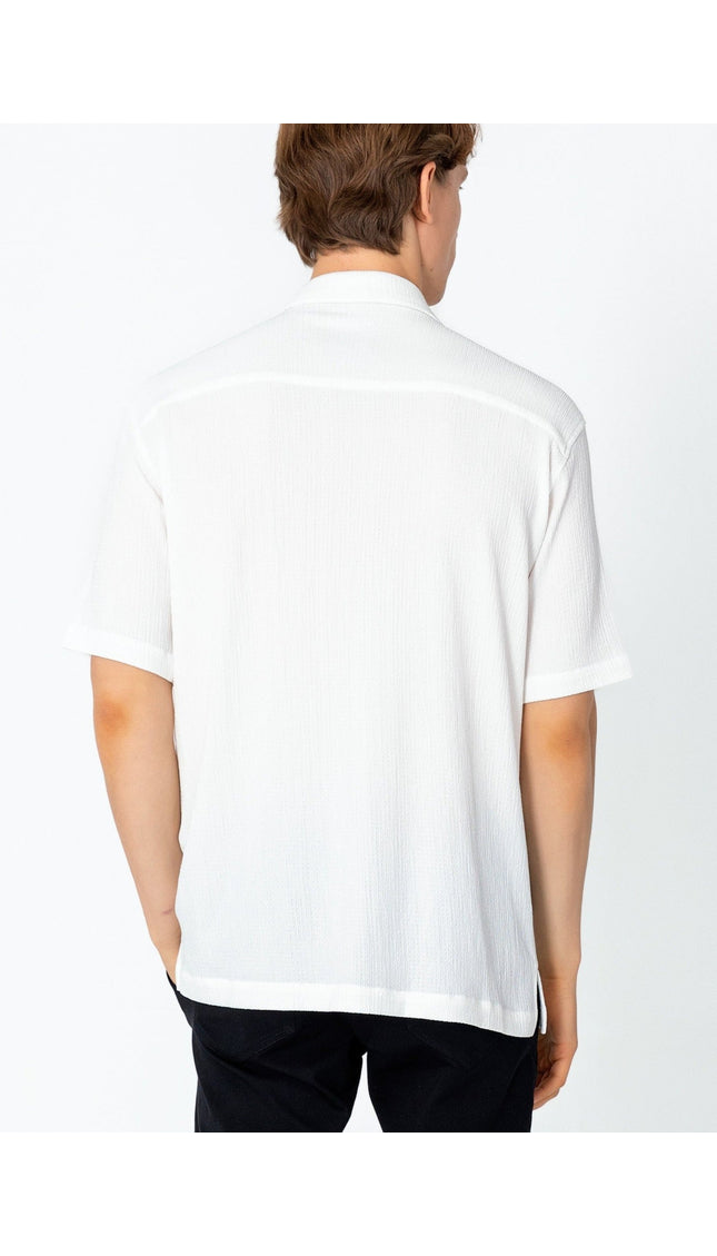 Oversized Camp Collar Shirt - Off White - Ron Tomson