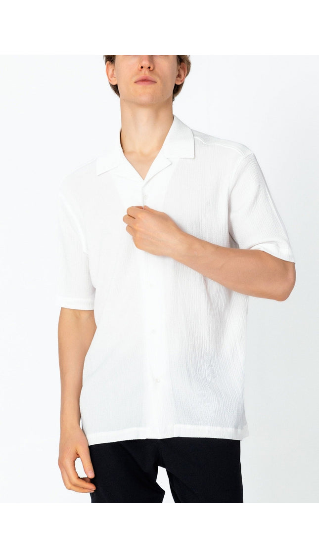Oversized Camp Collar Shirt - Off White - Ron Tomson