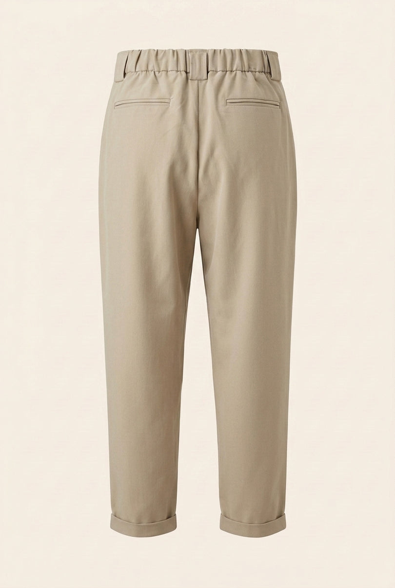 Oversized Pleated Trousers - Beige - Back