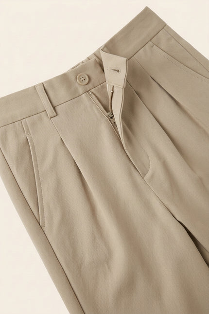 Oversized Pleated Trousers - Beige - Detail