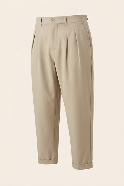 Oversized Pleated Trousers - Beige - Front