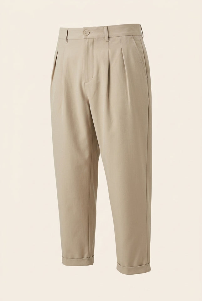 Oversized Pleated Trousers - Beige - Front