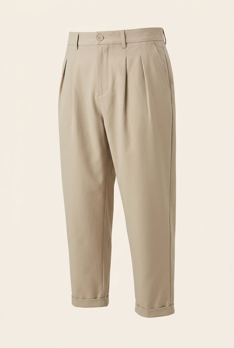 Oversized Pleated Trousers - Beige - Front