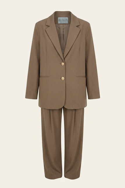 Oversized Single Button Suit - Brown - Front